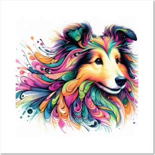 Abstract painting of a Sheltie Dog Posters and Art